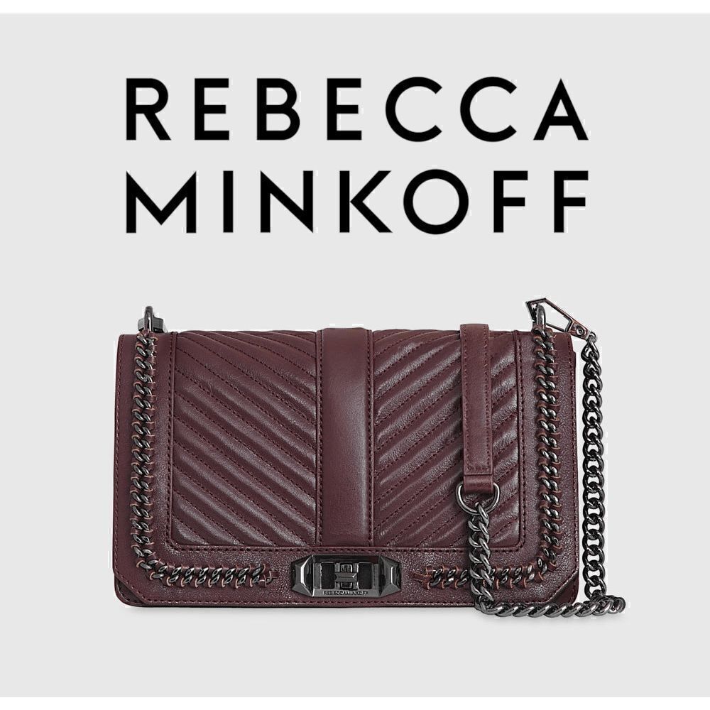 NWT $328 REBECCA MINKOFF Chevron Quilted Love Crossbody Handbag w/Chain Inset